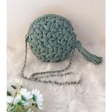 Kristal 💜 Çiçek Desenli Makaron Model El Örgüsü Çanta 💜 - Mint Yeşil