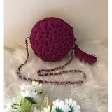 Kristal 💜 Çiçek Desenli Makaron Model El Örgüsü Çanta 💜 - Vişne Çürüğü