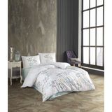 Kristal Çift Kişilik Ranforce Nevresim Takımı - 4 Parça - %100 Pamuk - Orijinal Lüks Kutu - Turkuaz - Beyaz - 200 x 220 cm