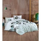 Kristal Çift Kişilik Ranforce Nevresim Takımı Cemre Mavi - 200 x 220 cm - Beyaz