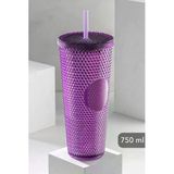 Kristal Desen 750 Ml Pipetli Soğuk İçecek/Kahve Bardağı Mor