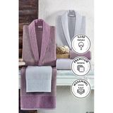 Kristal Dream Gri Leylak Jakarlı 6 Parça Aile Bornoz Takımı