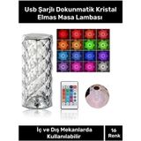 Kristal Elmas Masa Lambası Kumandalı 16 Renk Usb Şarjlı Dokunmatik Romantik Gül Işık Gece Lambası