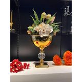 Kristal Gövdeli Eskitme Gold Metal Sunumluk ve Çiçeklik