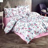 Kristal Krizantem Pembe Ranforce Pamuklu 200x220 cm Çift Kişilik Nevresim Takımı