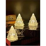 Kristal LED Çam Ağacı Mum 3'lü Alevli Yapay Mum Pilli Yılbaşı LED Işık Abajur