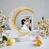 Kristal Led'li Hilal Fotoğraf Çerçevesi Dokunmatik Işıklı 2 Fotoğraflı Kişiye Özel Hediye Beyaz