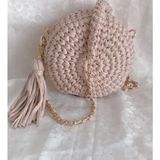 Kristal Makaron Model El Örgüsü Çanta - Acı Kahve - Bej