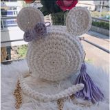 Kristal Makaron Model El Örgüsü Çanta - Mor - Beyaz