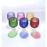 Kristal Market El Yapımı Kristal Bohemia Herringbone Desenli Renk Ayaklı Lüks Kahve Yanı Su Bardağı Set 6'lı - Renkli