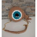 Kristal 🧿 Nazar Boncuğu Desenli Makaron Model El Örgüsü Çanta 🧿 - Bej