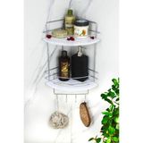 Kristal Raflı Krom Ikili Tel Köşe Şampuanlık Yapışkanlı Banyo Köşeliği / Rafı - Beyaz - Gümüş