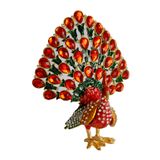 Kristal Taş İşlemeli Metal Tavus Kuşu Biblo, Dekoratif Ev Aksesuarı, 14x12 cm, Metalik Kaplama (Kırmızı)