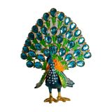 Kristal Taş İşlemeli Metal Tavus Kuşu Biblo, Dekoratif Ev Aksesuarı, 14x12 cm, Metalik Kaplama (Mavi)