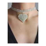 Kristal Taşlı 4 Sıra Model Kalp Figürlü Choker Tasma Gerdanlık