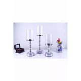 Kristal Taşlı Ayaklı Metal Şamdan Mumluk Kaliteli 3'Lü Set --6010