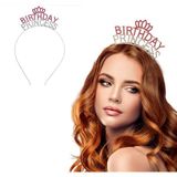 Kristal Taşlı Birthday Princess Yazılı Parti Tacı Pembe