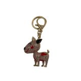 Kristal Taşlı Chihuahua Köpek Anahtarlık, Kırmızı ve Gümüş Renk, Metal