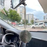 Kristal Taşlı Disko Topu Dikiz Ayna Süsü Küçük 6cm Zümrüt Yeşil