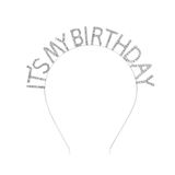Kristal Taşlı Gümüş Renk İt's My Birthday Yazılı Doğum Günü Parti Tacı 14x16 cm (5264)
