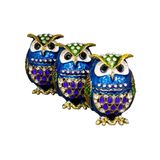 Kristal Taşlı Metal Baykuş Biblo Seti, 3 Parça, 6x5 cm, Renkli Dekoratif Süs (Mavi)