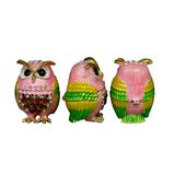 Kristal Taşlı Metal Baykuş Biblo Seti, 3 Parça, 6x5 cm, Renkli Dekoratif Süs (Pembe)