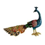Kristal Taşlı Metal Tavus Kuşu Biblo – Dekoratif ve Şık Aksesuar (Mavi)