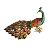 Kristal Taşlı Metal Tavus Kuşu Biblo – Dekoratif ve Şık Aksesuar (Yeşil)
