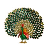 Kristal Taşlı Metal Tavus Kuşu Biblo, El İşçiliği Dekoratif Figür, 17x16 cm, Yeşil