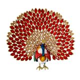 Kristal Taşlı Metal Tavus Kuşu Dekoratif Aksesuar, 13 x 16 cm, 4 Farklı Renk Seçeneği Mevcut (Kırmızı)