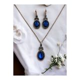Kristal Taşlı Oval Kesim Kolye ve Küpe Seti