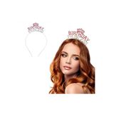 Kristal Taşlı Pembe Birthday Princess Yazılı Parti Tacı 19x11 cm (5440)