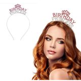 Kristal Taşlı Pembe Birthday Princess Yazılı Parti Tacı 19x11 cm SMR-E117