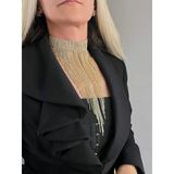 Kristal Taşlı Saçaklı Püskül Model Gold Renk Abiye Choker Tasma Kolye