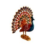 Kristal Taşlı Tavus Kuşu Biblo, 12,4 cm Yükseklik, 13 cm Genişlik, Dekoratif Metal Alaşım (Mavi)