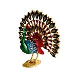 Kristal Taşlı Tavus Kuşu Biblo, 12,4 cm Yükseklik, 13 cm Genişlik, Dekoratif Metal Alaşım (Yeşil)