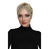 Kristal Tüllü Astarlı Bej Hazır Türban Tesettür Abiye Bone
