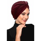 Kristal Tüllü Astarlı Bordo Hazır Türban Tesettür Abiye Bone