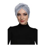 Kristal Tüllü Astarlı Gri Hazır Türban Tesettür Abiye Bone