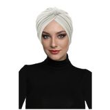Kristal Tüllü Astarlı Krem Hazır Türban Tesettür Abiye Bone