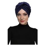 Kristal Tüllü Astarlı Lacivert Hazır Türban Tesettür Abiye Bone