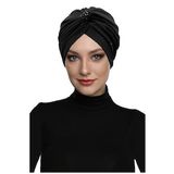 Kristal Tüllü Astarlı Siyah Hazır Türban Tesettür Abiye Bone