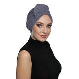 Kristal Yelpaze Taş İşlemeli Çift Taraflı Astarlı Hazır Koyu Gri Türban Tesettür Abiye Bone