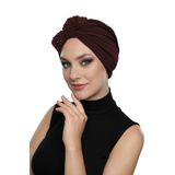 Kristal Yelpaze Taş İşlemeli Çift Taraflı Astarlı Kahve Hazır Türban Tesettür Abiye Bone