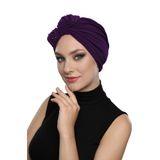 Kristal Yelpaze Taş İşlemeli Çift Taraflı Astarlı Mor Hazır Türban Tesettür Abiye Bone
