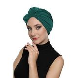 Kristal Yelpaze Taş İşlemeli Çift Taraflı Astarlı Yeşil Hazır Türban Tesettür Abiye Bone