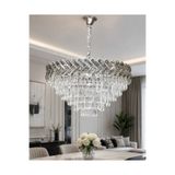kristalavize 50 CM Krom Detaylı Taşlı Avize – Gösterişli Kristal Görünümlü Modern Salon ve Yemek Odası Avizesi