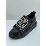 Krıste Bell 04 Siyah Rugan Taşlı Ip Bağcıklı Kadın Sneakers Günlük Spor Ayakkabı - 001 Siyah