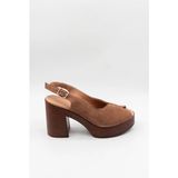 Kriste Bell Kristebell Ithal Kadın Deri Dolgu Topuklu Süet Deri Sandalet K262 - 2053 Y - Süet Tütün