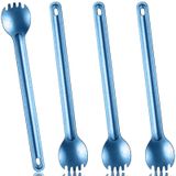 Kritkin 4 Parça Titanyum Uzun Saplı Spork ve Kaşık Ultra Hafif Portabale Sofra Takımı 8,7 İnç Çorba Kaşığı Kamp Spork Açık Kamp Sırt Çantasıyla Seyahat Seyahat Piknik Sofra Takımı (Mavi)